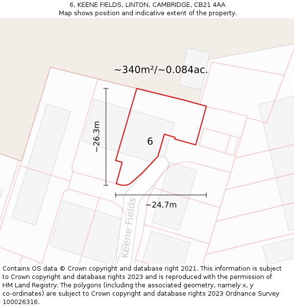 6, KEENE FIELDS, LINTON, CAMBRIDGE, CB21 4AA: Plot and title map