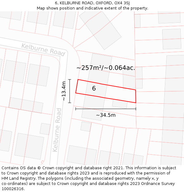 6, KELBURNE ROAD, OXFORD, OX4 3SJ: Plot and title map