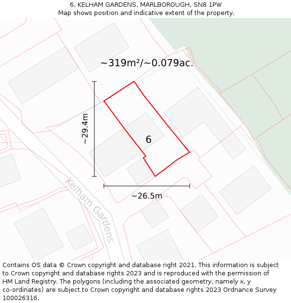 6, KELHAM GARDENS, MARLBOROUGH, SN8 1PW: Plot and title map