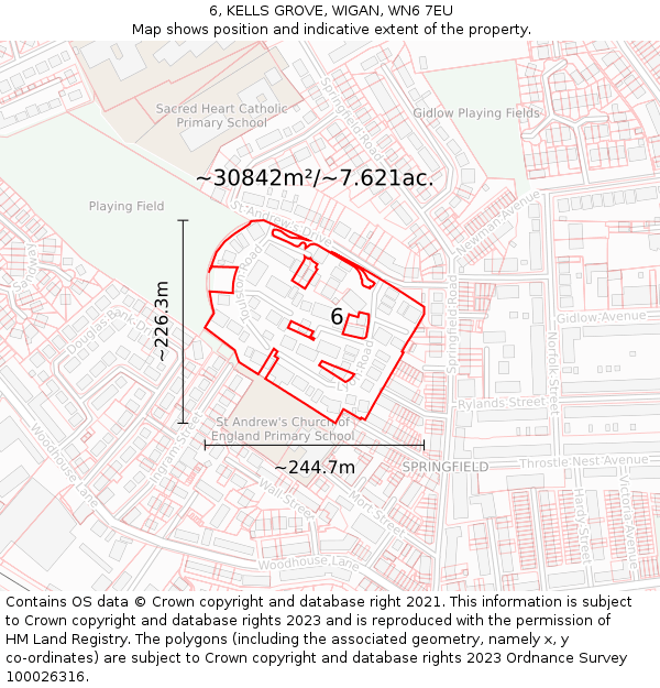 6, KELLS GROVE, WIGAN, WN6 7EU: Plot and title map