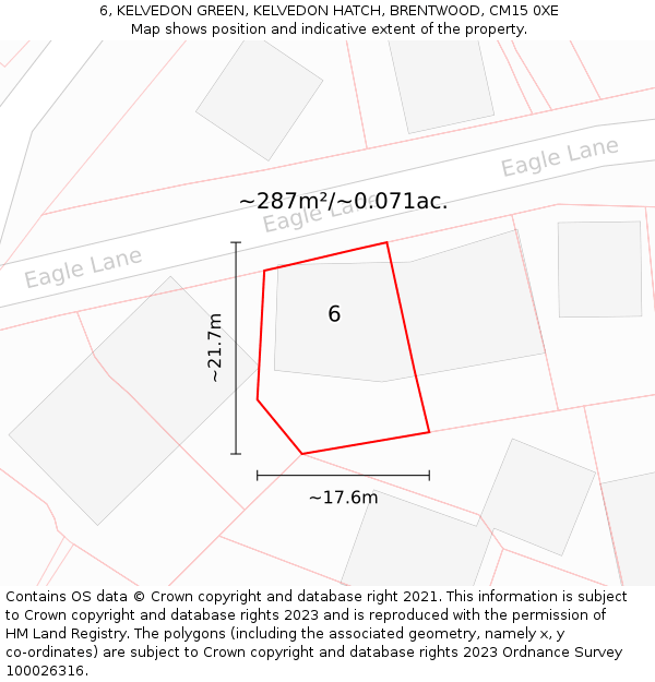 6, KELVEDON GREEN, KELVEDON HATCH, BRENTWOOD, CM15 0XE: Plot and title map