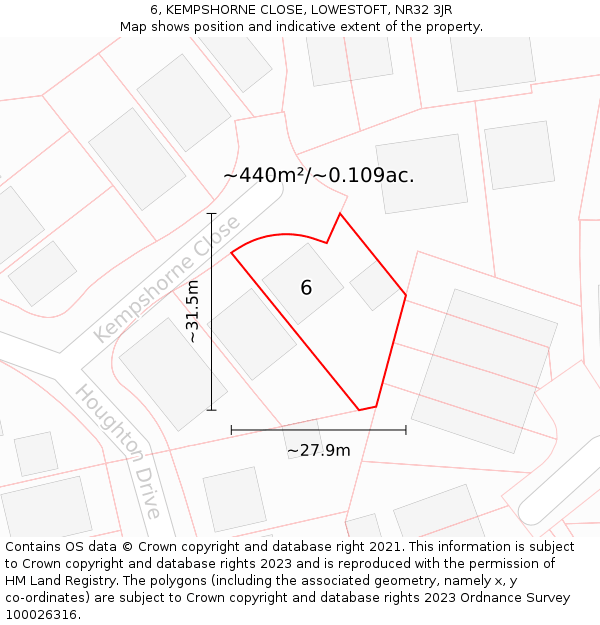 6, KEMPSHORNE CLOSE, LOWESTOFT, NR32 3JR: Plot and title map