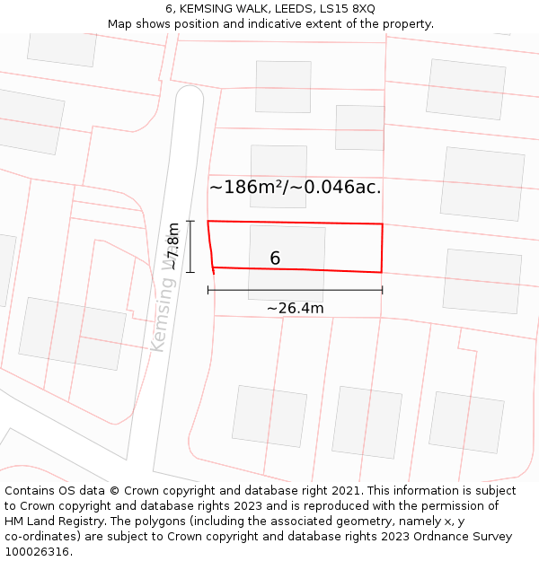 6, KEMSING WALK, LEEDS, LS15 8XQ: Plot and title map