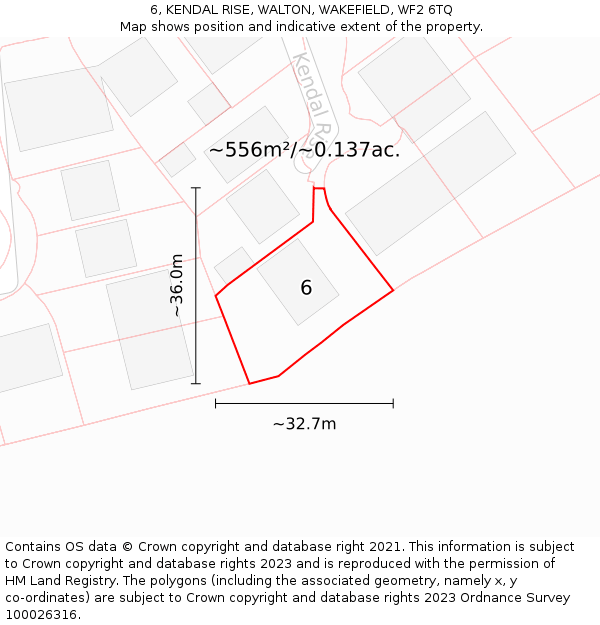 6, KENDAL RISE, WALTON, WAKEFIELD, WF2 6TQ: Plot and title map