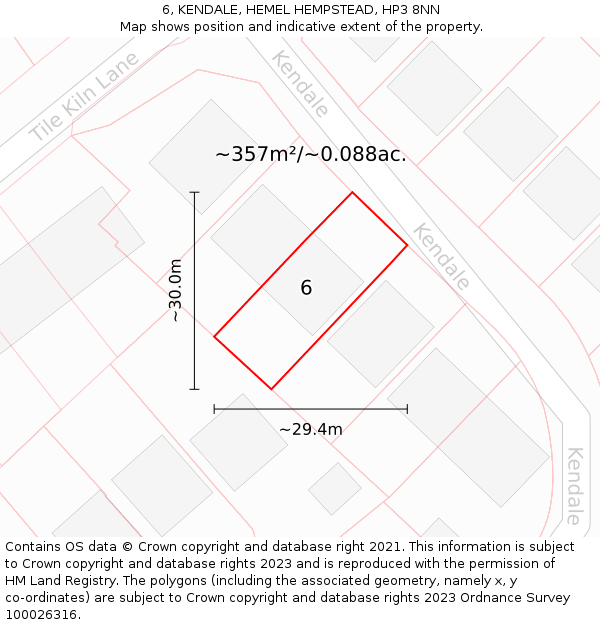 6, KENDALE, HEMEL HEMPSTEAD, HP3 8NN: Plot and title map