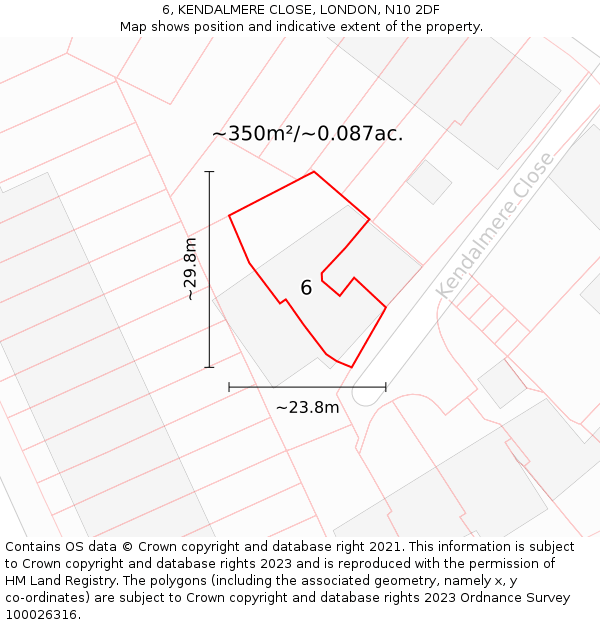 6, KENDALMERE CLOSE, LONDON, N10 2DF: Plot and title map