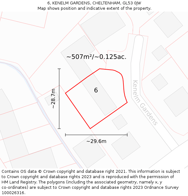 6, KENELM GARDENS, CHELTENHAM, GL53 0JW: Plot and title map