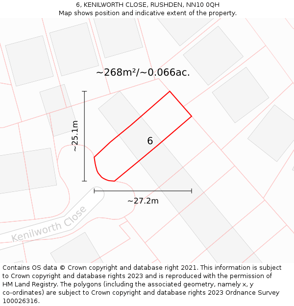 6, KENILWORTH CLOSE, RUSHDEN, NN10 0QH: Plot and title map
