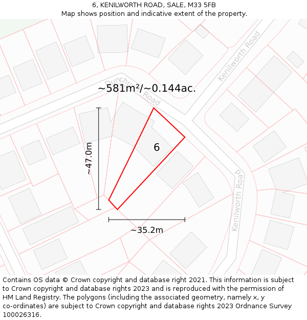 6, KENILWORTH ROAD, SALE, M33 5FB: Plot and title map