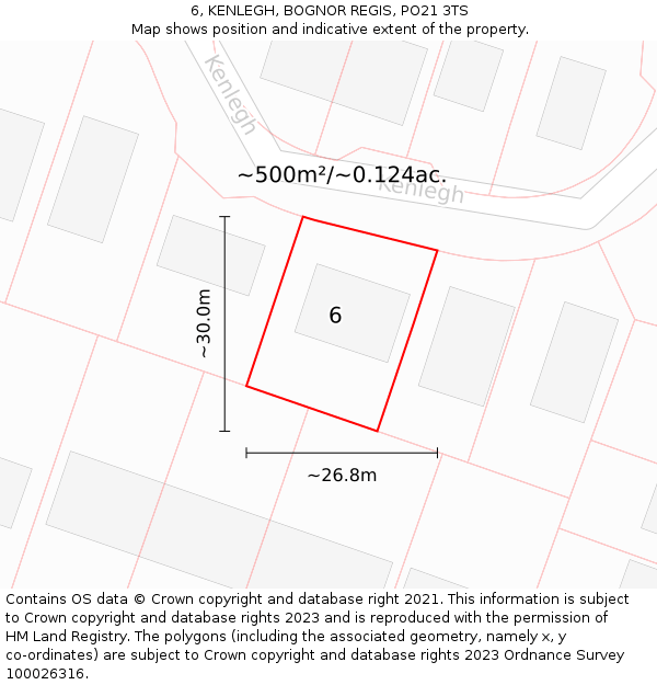 6, KENLEGH, BOGNOR REGIS, PO21 3TS: Plot and title map