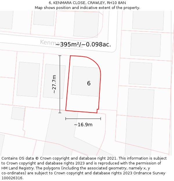 6, KENMARA CLOSE, CRAWLEY, RH10 8AN: Plot and title map