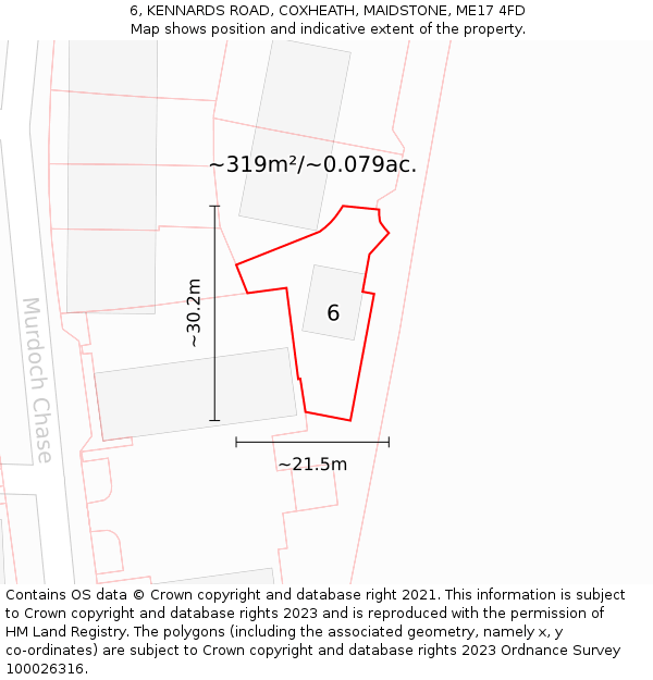 6, KENNARDS ROAD, COXHEATH, MAIDSTONE, ME17 4FD: Plot and title map