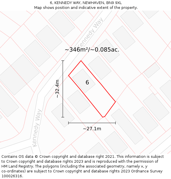 6, KENNEDY WAY, NEWHAVEN, BN9 9XL: Plot and title map