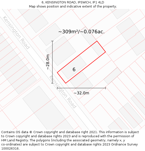 6, KENSINGTON ROAD, IPSWICH, IP1 4LD: Plot and title map