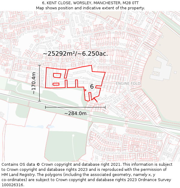 6, KENT CLOSE, WORSLEY, MANCHESTER, M28 0TT: Plot and title map