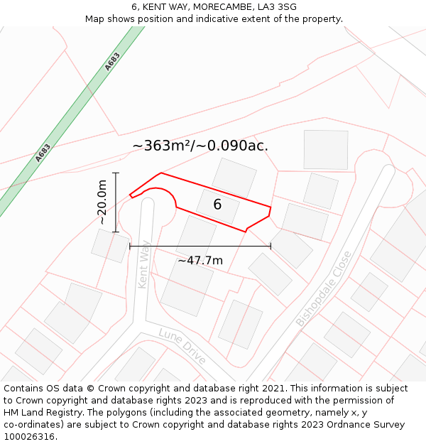 6, KENT WAY, MORECAMBE, LA3 3SG: Plot and title map