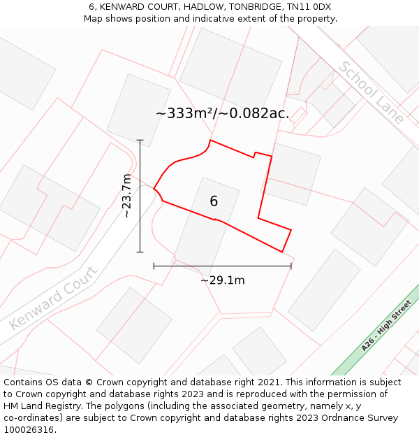 6, KENWARD COURT, HADLOW, TONBRIDGE, TN11 0DX: Plot and title map