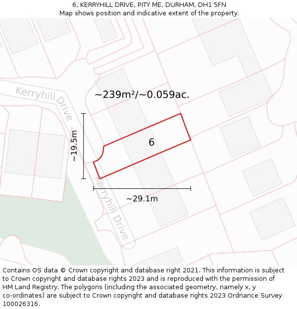 6, KERRYHILL DRIVE, PITY ME, DURHAM, DH1 5FN: Plot and title map