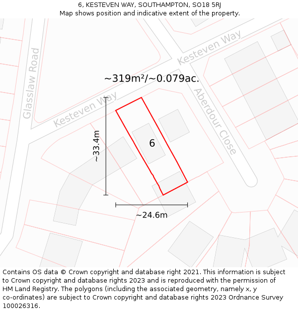 6, KESTEVEN WAY, SOUTHAMPTON, SO18 5RJ: Plot and title map