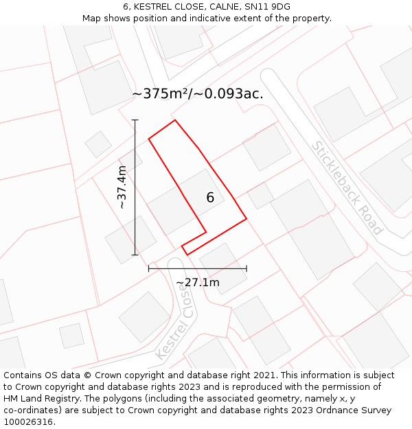 6, KESTREL CLOSE, CALNE, SN11 9DG: Plot and title map