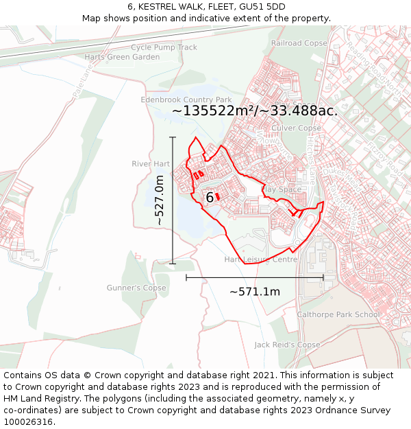 6, KESTREL WALK, FLEET, GU51 5DD: Plot and title map