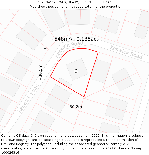 6, KESWICK ROAD, BLABY, LEICESTER, LE8 4AN: Plot and title map