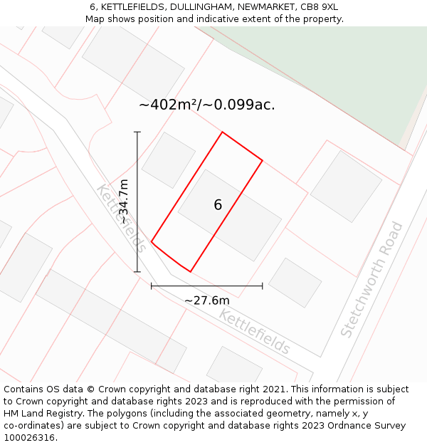 6, KETTLEFIELDS, DULLINGHAM, NEWMARKET, CB8 9XL: Plot and title map