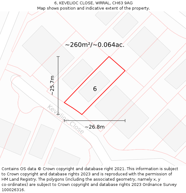 6, KEVELIOC CLOSE, WIRRAL, CH63 9AG: Plot and title map