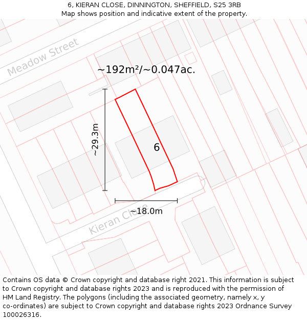 6, KIERAN CLOSE, DINNINGTON, SHEFFIELD, S25 3RB: Plot and title map