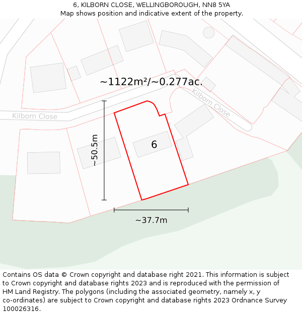 6, KILBORN CLOSE, WELLINGBOROUGH, NN8 5YA: Plot and title map