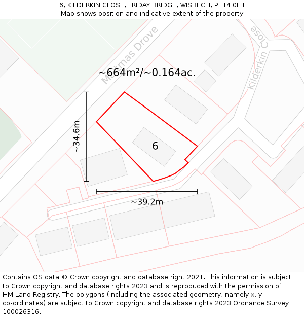 6, KILDERKIN CLOSE, FRIDAY BRIDGE, WISBECH, PE14 0HT: Plot and title map