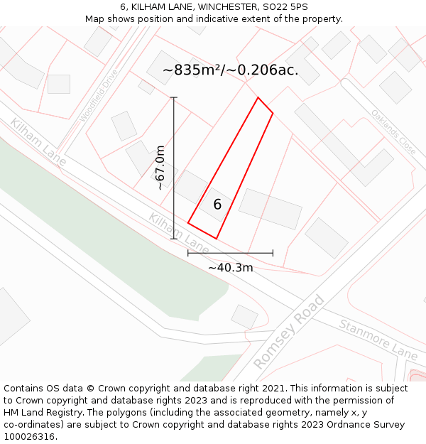 6, KILHAM LANE, WINCHESTER, SO22 5PS: Plot and title map