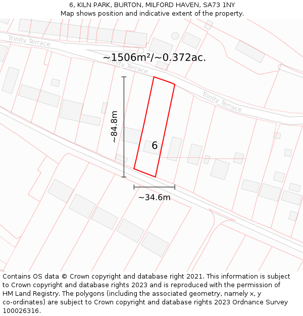 6, KILN PARK, BURTON, MILFORD HAVEN, SA73 1NY: Plot and title map