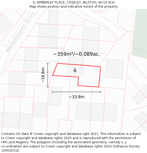 6, KIMBERLEY PLACE, COSELEY, BILSTON, WV14 9UA: Plot and title map