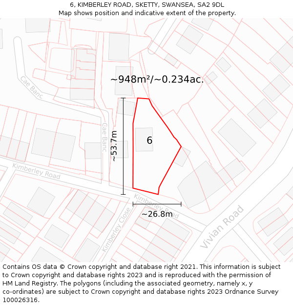 6, KIMBERLEY ROAD, SKETTY, SWANSEA, SA2 9DL: Plot and title map