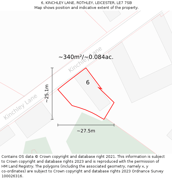 6, KINCHLEY LANE, ROTHLEY, LEICESTER, LE7 7SB: Plot and title map