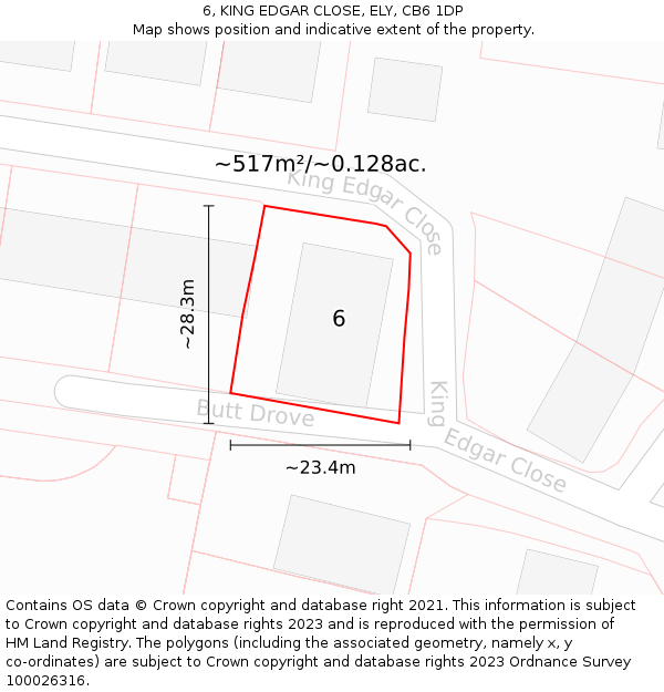 6, KING EDGAR CLOSE, ELY, CB6 1DP: Plot and title map