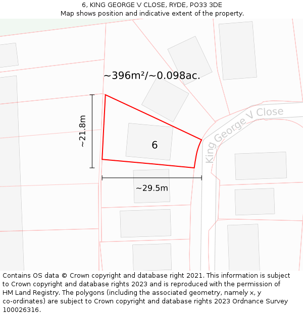 6, KING GEORGE V CLOSE, RYDE, PO33 3DE: Plot and title map