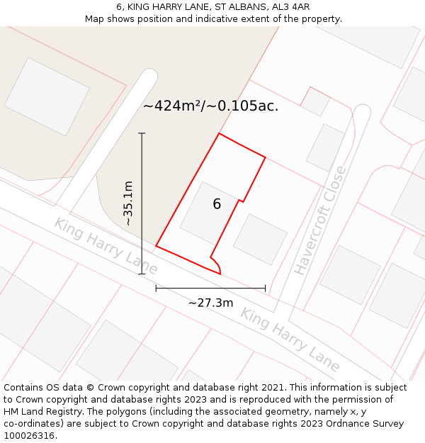 6, KING HARRY LANE, ST ALBANS, AL3 4AR: Plot and title map