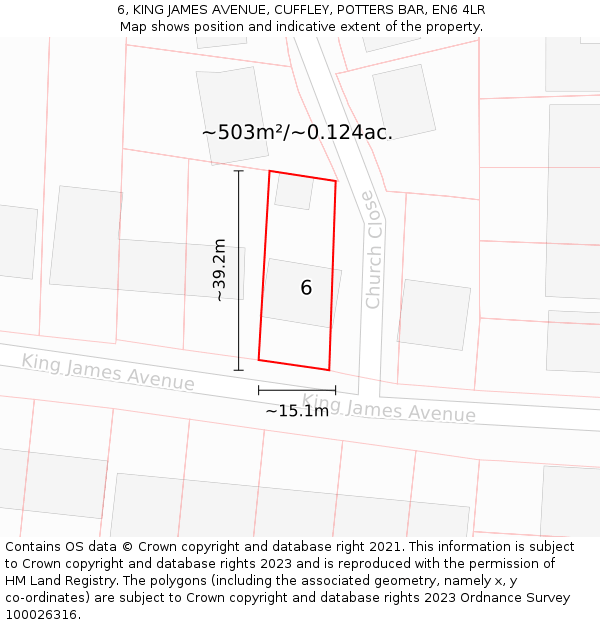 6, KING JAMES AVENUE, CUFFLEY, POTTERS BAR, EN6 4LR: Plot and title map