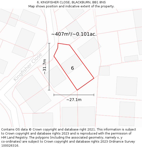 6, KINGFISHER CLOSE, BLACKBURN, BB1 8NS: Plot and title map