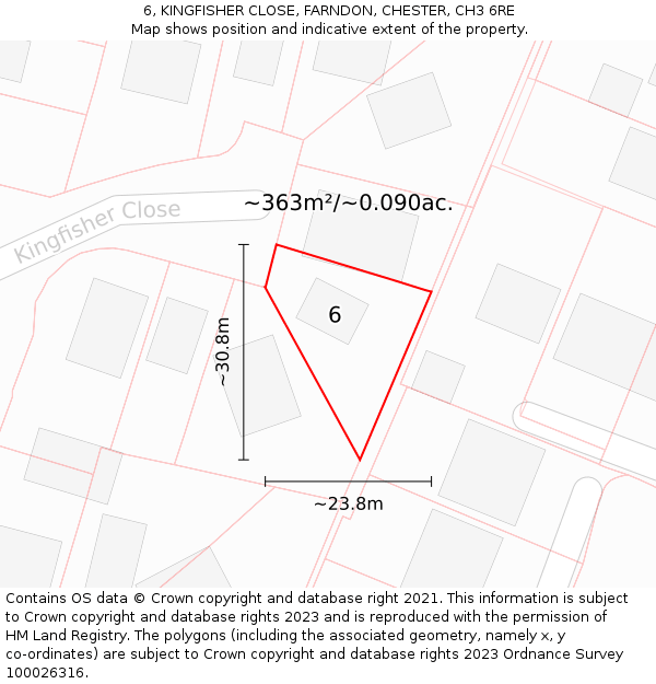 6, KINGFISHER CLOSE, FARNDON, CHESTER, CH3 6RE: Plot and title map