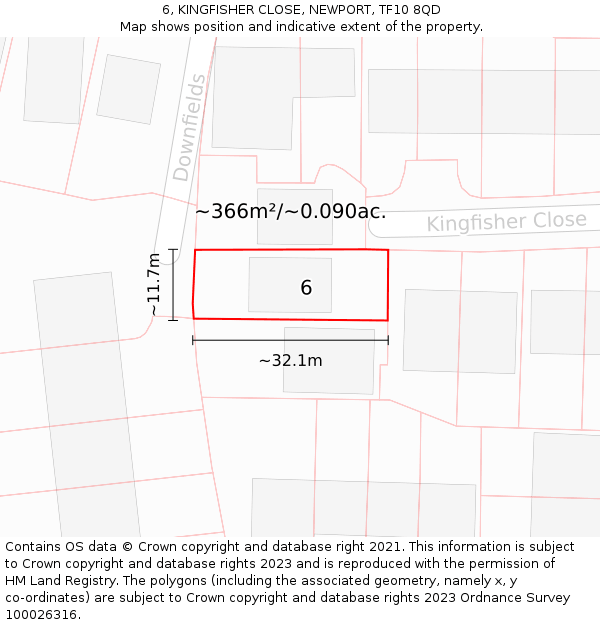 6, KINGFISHER CLOSE, NEWPORT, TF10 8QD: Plot and title map