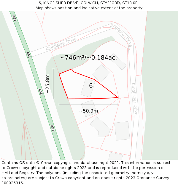 6, KINGFISHER DRIVE, COLWICH, STAFFORD, ST18 0FH: Plot and title map