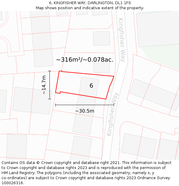 6, KINGFISHER WAY, DARLINGTON, DL1 1FS: Plot and title map