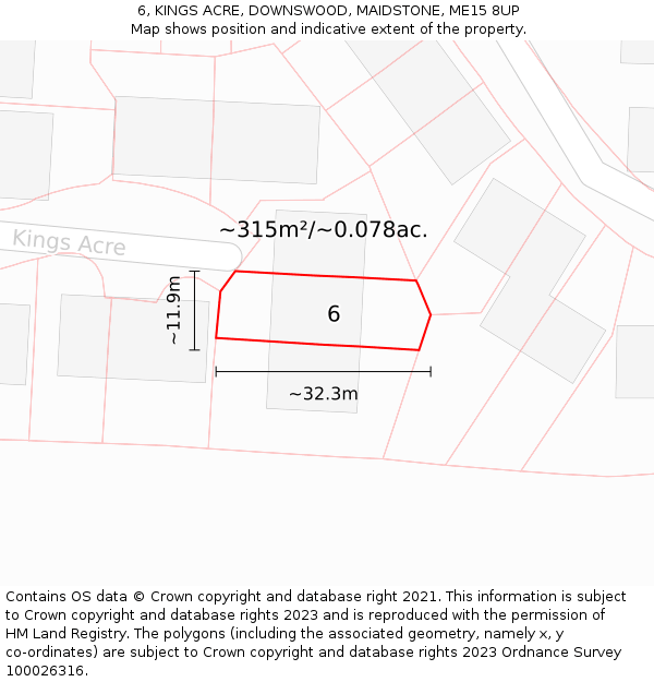 6, KINGS ACRE, DOWNSWOOD, MAIDSTONE, ME15 8UP: Plot and title map