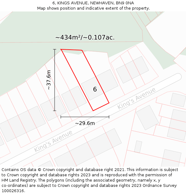 6, KINGS AVENUE, NEWHAVEN, BN9 0NA: Plot and title map