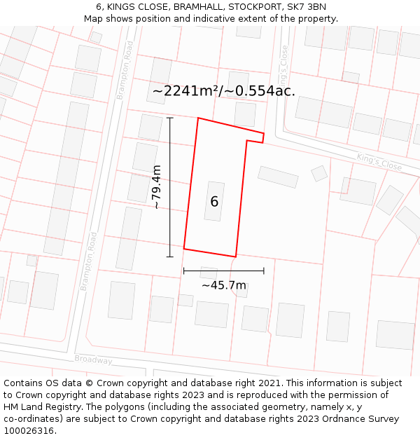 6, KINGS CLOSE, BRAMHALL, STOCKPORT, SK7 3BN: Plot and title map