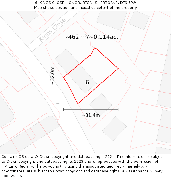 6, KINGS CLOSE, LONGBURTON, SHERBORNE, DT9 5PW: Plot and title map