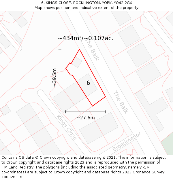 6, KINGS CLOSE, POCKLINGTON, YORK, YO42 2GX: Plot and title map